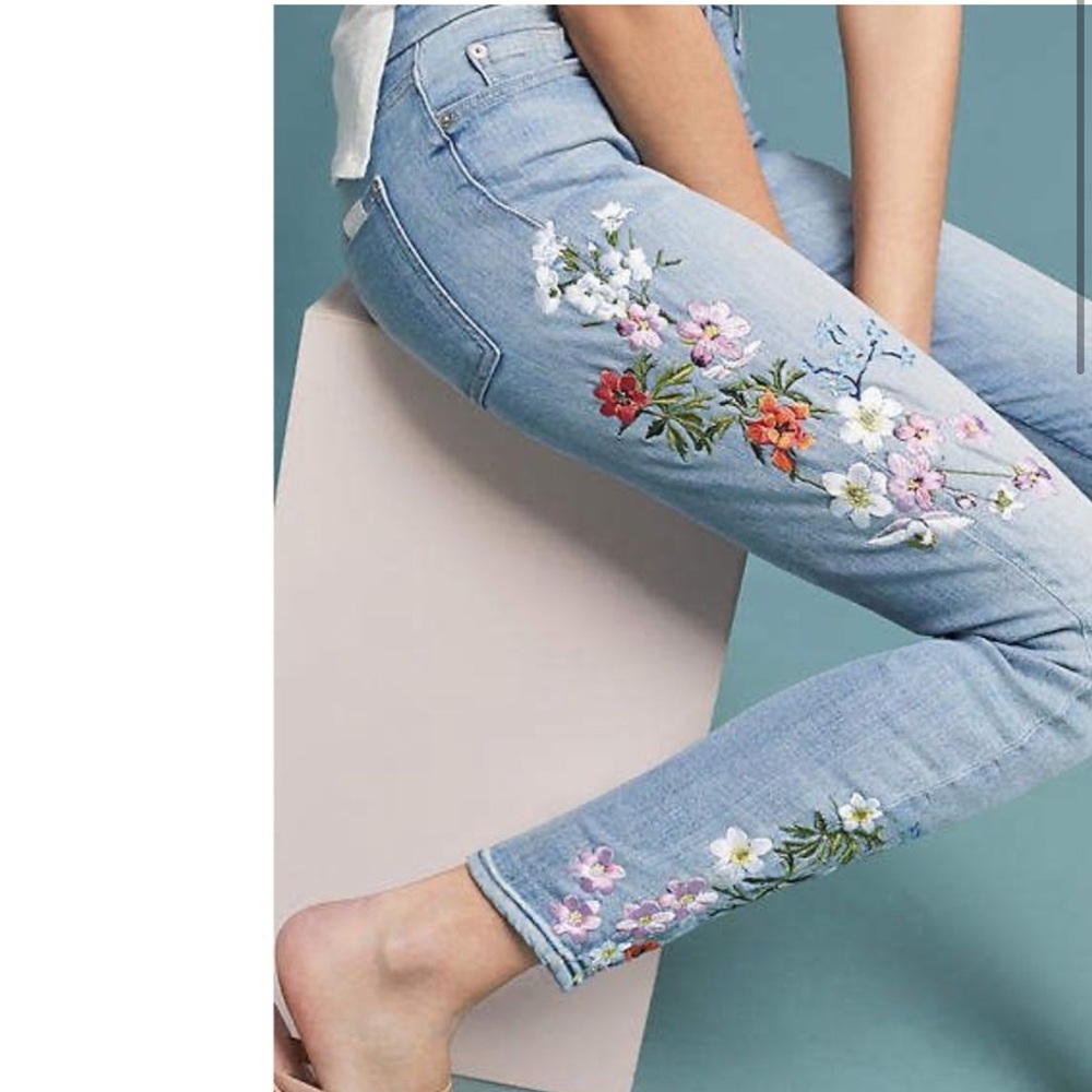 7 FOR ALL MANKIND FLORAL EMBROIDERED ANKLE SKINNY JEANS SIZE 23